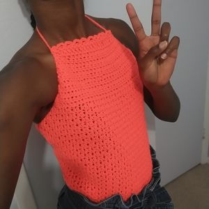Handmade Designer Crochet Coral Halter Top